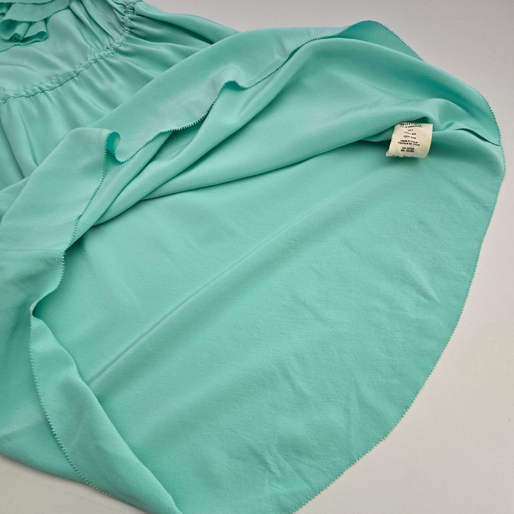 Wilfred Women's Aquamarine 100% Silk Ruffle Mini Slip Spaghetti Straps Dress S - Picture 5 of 11